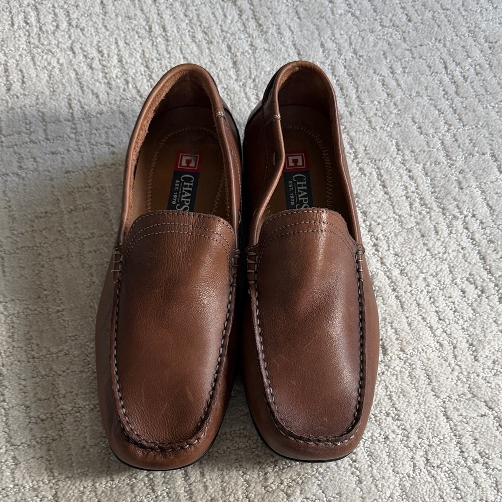 Chaps Men's Chestnut Brown Leather Slip-On Loafers size 11M